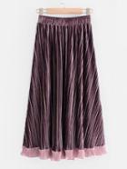 Romwe Splice Detail Pleated Velvet Skirt