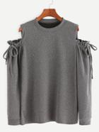 Romwe Grey Open Shoulder Drawstring Ruffle Detail T-shirt