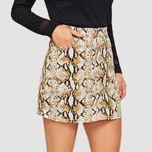 Romwe Snakeskin Bodycon Denim Skirt