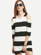 Romwe Open Shoulder Wide Striped T-shirt Dress