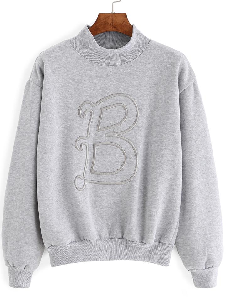 Romwe B Embroidered Crop Sweatshirt