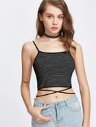 Romwe Black Striped Criss Cross Lace Up Cami Top