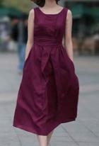 Romwe Sleeveless With Belt Purple Dress
