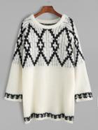 Romwe Beige Raglan Sleeve Geometric Pattern Sweater