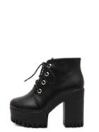 Romwe Black Round Toe Lace Up Chunky Ankle Boots