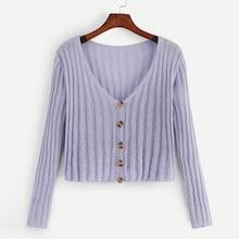 Romwe Ribbed Single Breasted V-neck Sweater