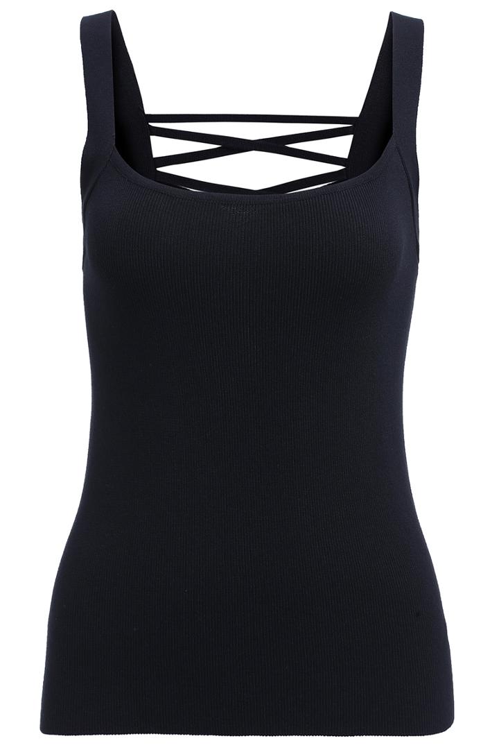 Romwe Spaghetti Strap Hollow Slim Black Tank Top