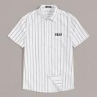 Romwe Guys Button Up Letter Print Striped Shirt