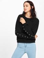 Romwe Pearl Embellished Split Sleeve Sweatshirt