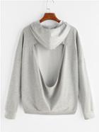 Romwe Heather Grey Open Back Drop Shoulder Hoodie