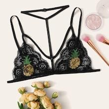 Romwe Pineapple Sequin Harness Bralette With Choker