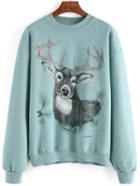 Romwe Deer Print Thicken Sweatshirt