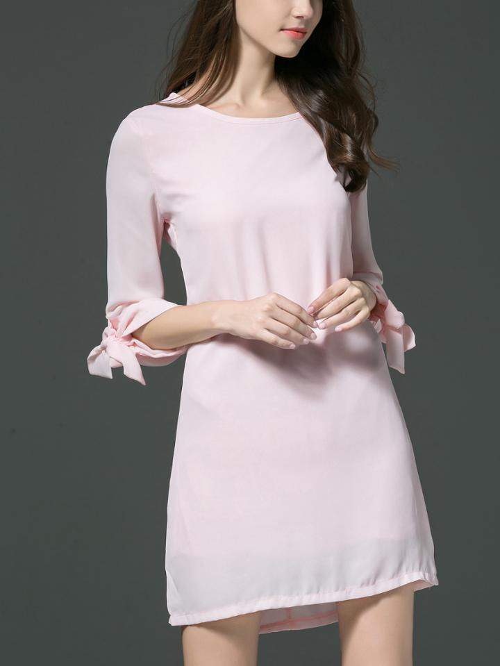 Romwe Pink Tie Sleeve Chiffon Shift Dress