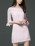 Romwe Pink Tie Sleeve Chiffon Shift Dress