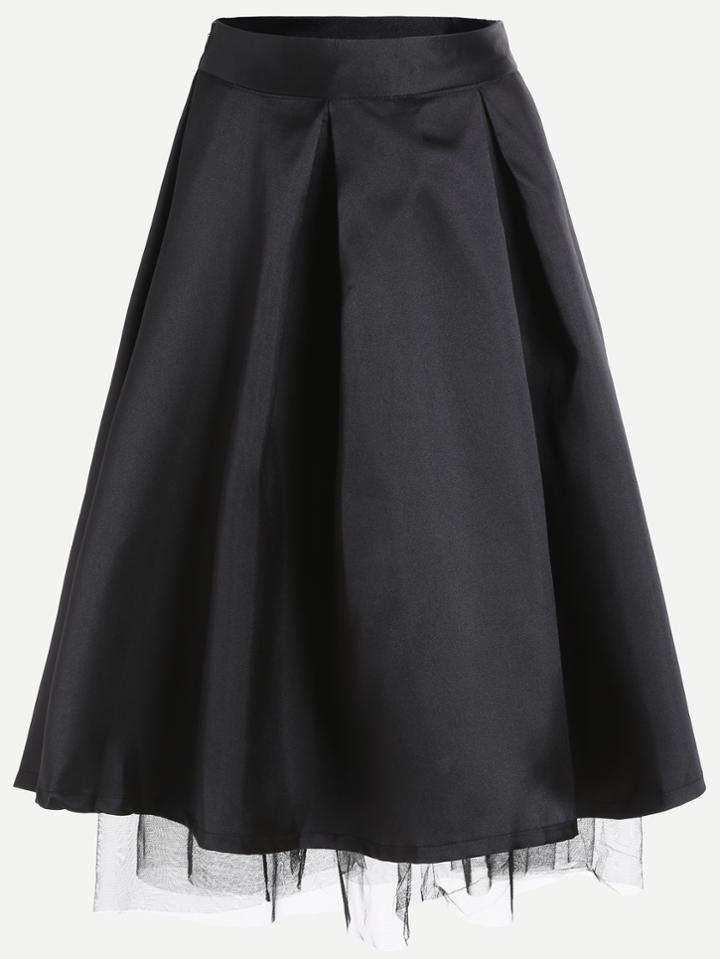 Romwe Black A Line Skirt With Zipper