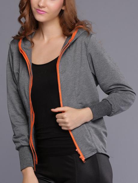 Romwe Hooded Zippers Grey Sweatshirt