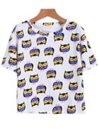 Romwe Owl Print Crop T-shirt