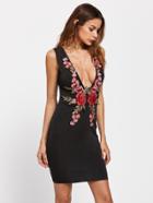Romwe Plunging Embroidered Appliques Bodycon Dress