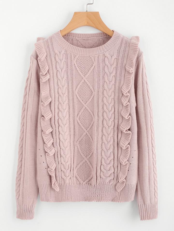 Romwe Frill Front Mixed Knit Jumper