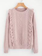 Romwe Frill Front Mixed Knit Jumper