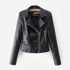 Romwe Faux Leather Croc Biker Jacket