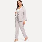 Romwe Plus Solid Blazer With Knot Waist Pants