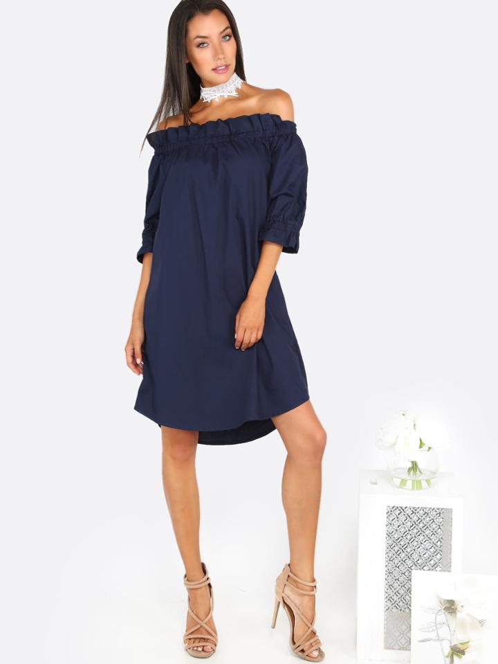 Romwe Off Shoulder Frill Trim Dress