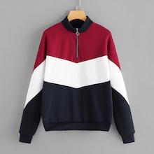 Romwe Cut And Sew Panel Quarter Zip Sweatshirt