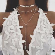 Romwe Disc Detail Choker & Pendant Necklace Set 2pc