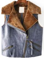 Romwe Lapel Zippers Suede Blue Vest