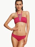 Romwe Rose-carmine Stripe Strappy Neck Bikini Set