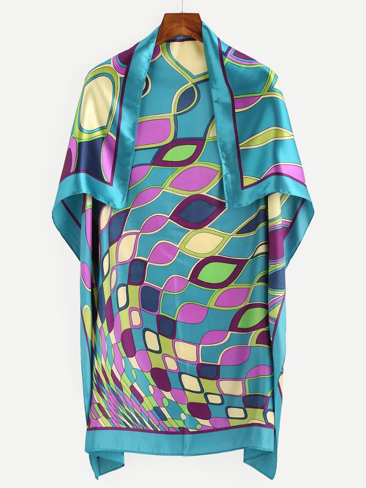 Romwe Turquoise Geometric Print Square Scarf