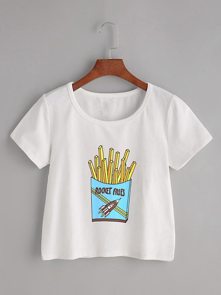 Romwe White Chips Print T-shirt