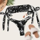 Romwe Random Star & Marble Print Self Tie Bikini Set