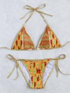Romwe Geometric Print Contrast Trim Triangle Bikini Set