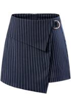 Romwe Back Zipper Vertical Striped Asymmetrical Navy Shorts