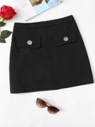Romwe Button Detail Zip Up Back Skirt