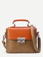 Romwe Coffee Contrast Flap Pushlock Closure Satchel Bag