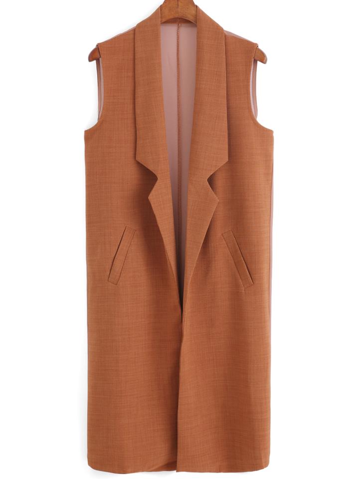 Romwe Notch Lapel Edge Pockets Brown Vest