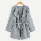 Romwe Plus Waterfall Belted Coat