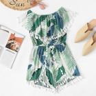 Romwe Tropical Print Fringe Wrap Jumpsuit