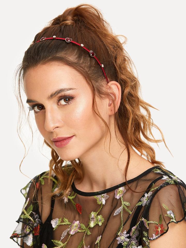 Romwe Heart & Rhinestone Decorated Headband