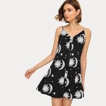 Romwe Sun And Moon Print Cami Dress