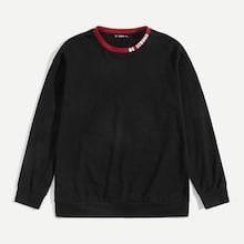 Romwe Guys Letter Print Contrast Neck Pullover