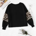 Romwe Plus Contrast Leopard Faux Fur Sweatshirt