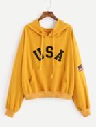 Romwe American Flag Embroidered Patch Kangaroo Pocket Hoodie