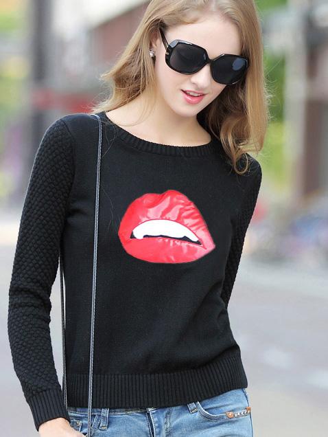 Romwe Lip Pattern Knit Sweater