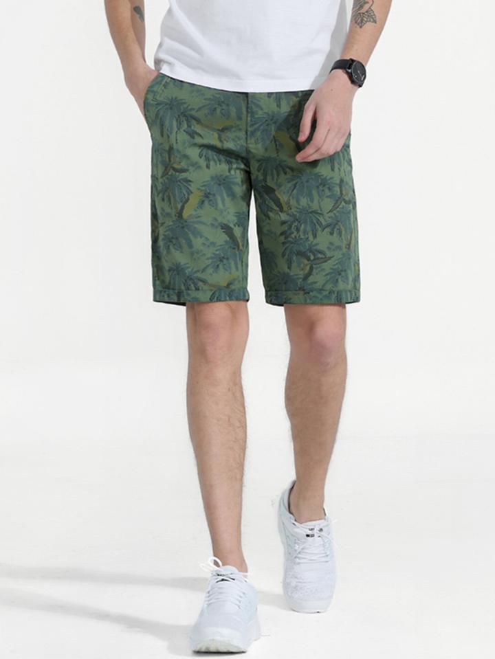 Romwe Men Tree Print Shorts