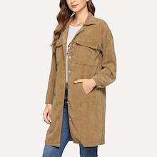 Romwe Single Breasted Pocket Front Corduroy Coat