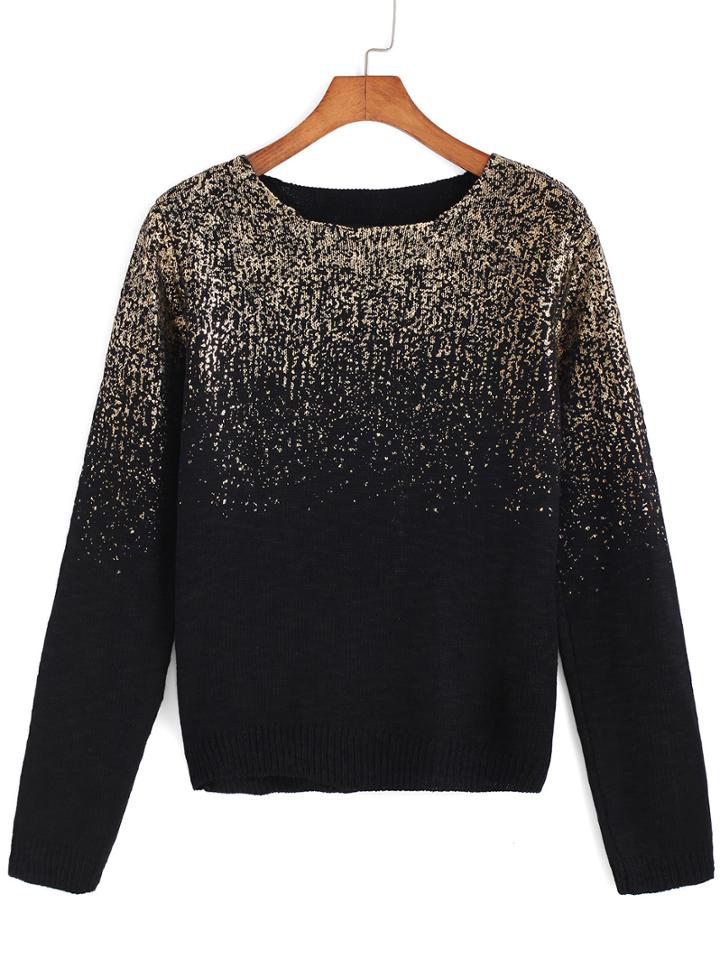 Romwe Round Neck Ombre Gold Sweater